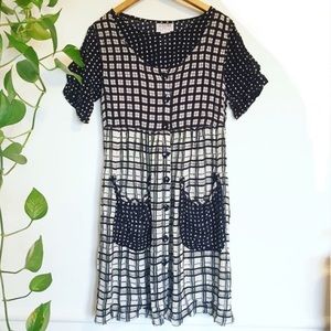 Vintage 90s Indian gauzy  plaid dress with pockets